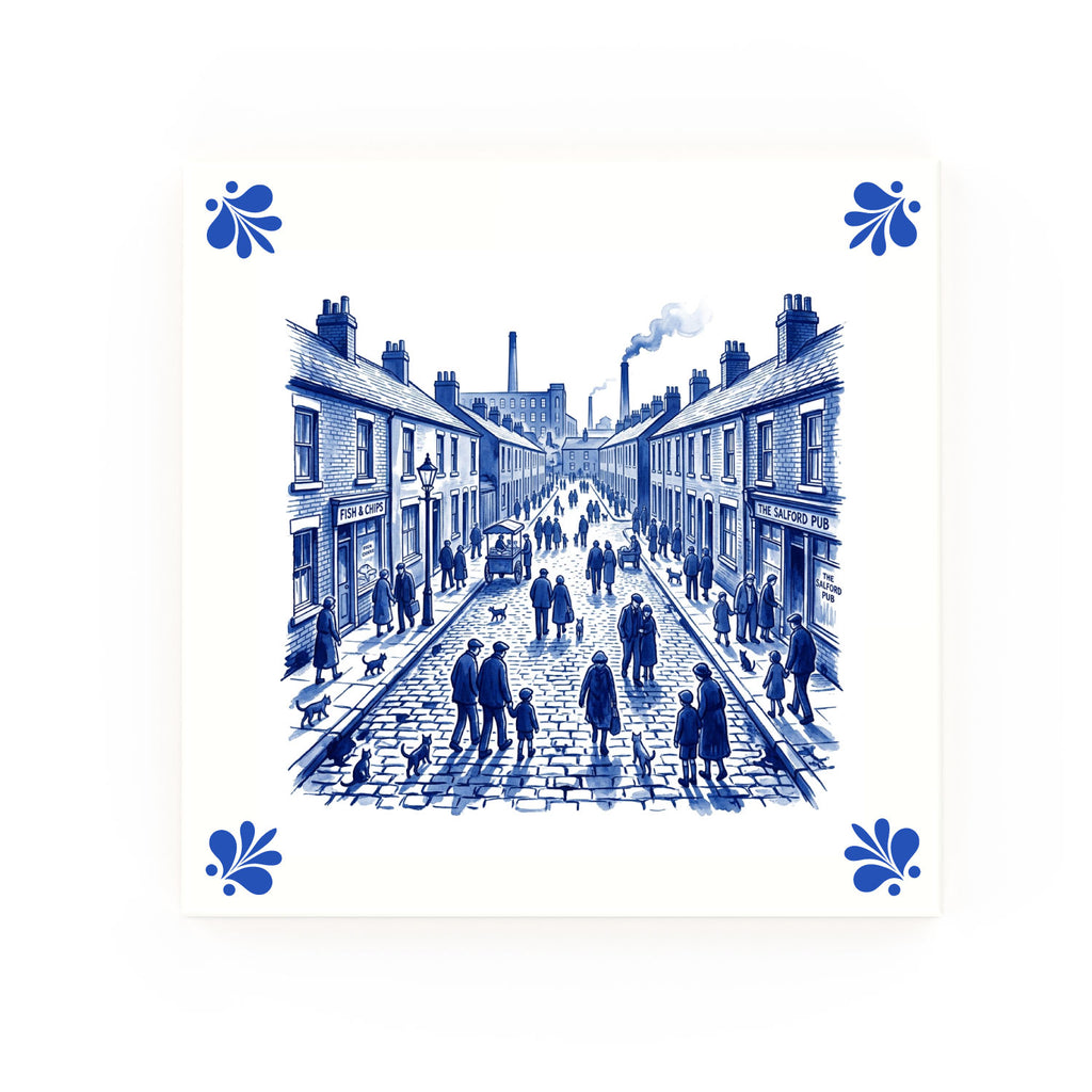 Salford Street Delft blue decorative ceramic tile – Modern corner style