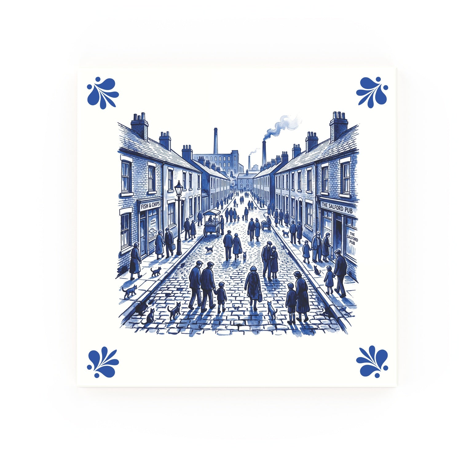 Salford Street Delft blue decorative ceramic tile – Modern corner style