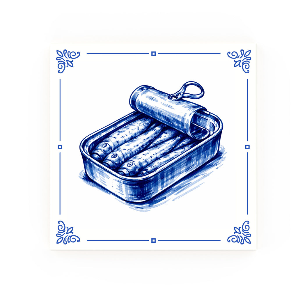 Sardines Delft blue decorative ceramic tile – Classic corner style