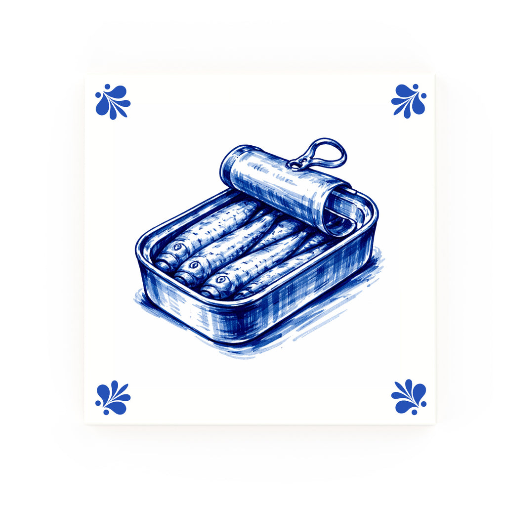 Sardines Delft blue decorative ceramic tile – Modern corner style