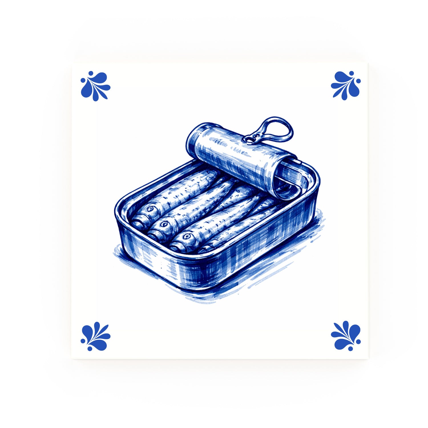 Sardines Delft blue decorative ceramic tile – Modern corner style