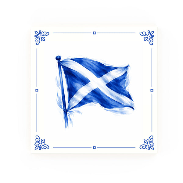 Scottish Flag Delft blue decorative ceramic tile – classic corners