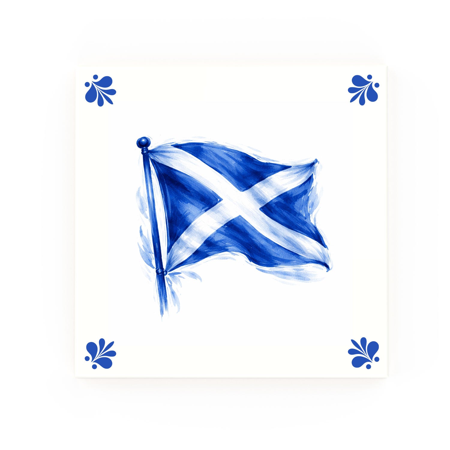 Scottish Flag Delft blue tile – modern rounded corners