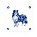 Shetland Sheepdog Delft blue decorative ceramic tile – Modern corner style