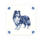 Shetland Sheepdog Delft blue decorative ceramic tile – Modern corner style