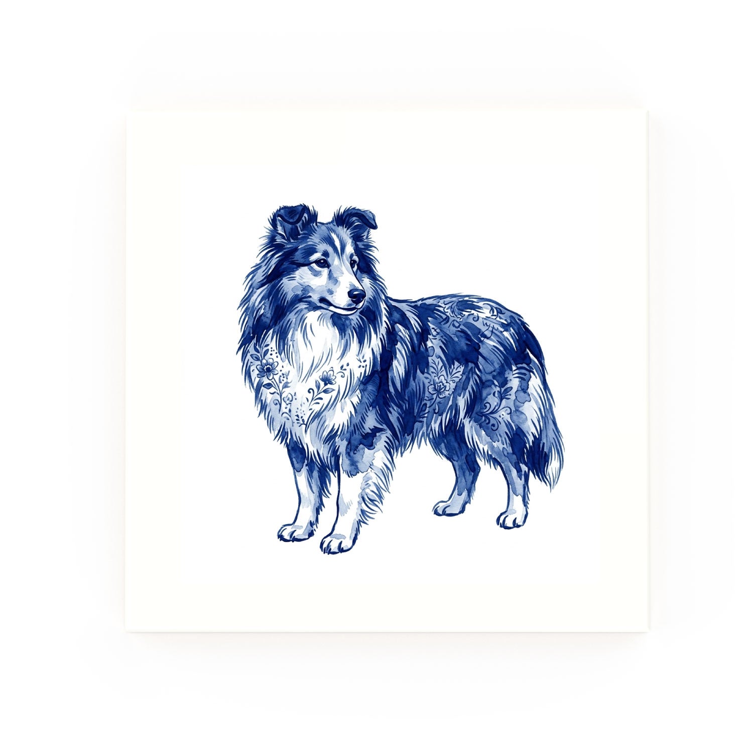 Shetland Sheepdog Delft blue decorative ceramic tile – no corner style