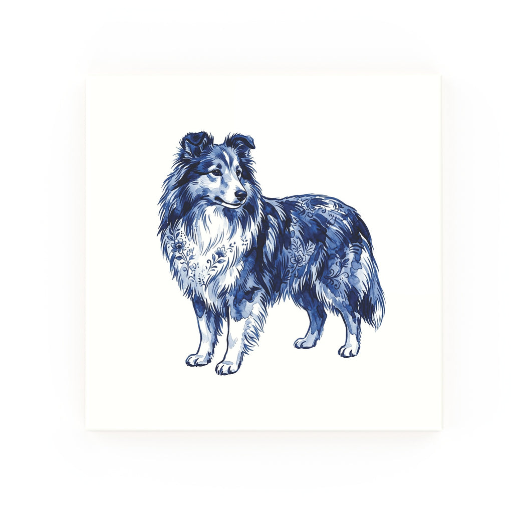 Shetland Sheepdog Delft blue decorative ceramic tile – no corner style