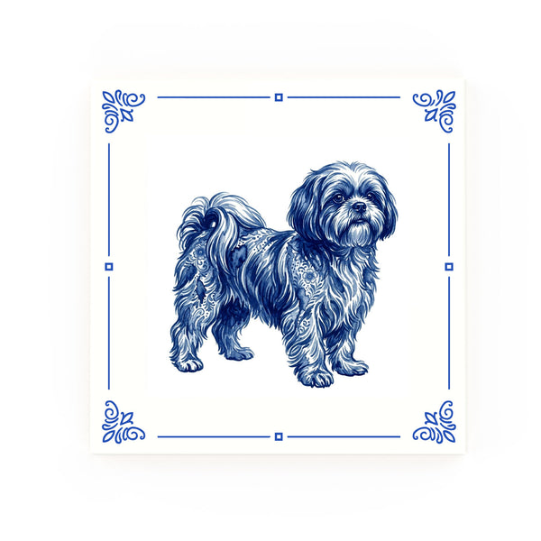 Shih Tzu Delft blue decorative ceramic tile – Classic corner style