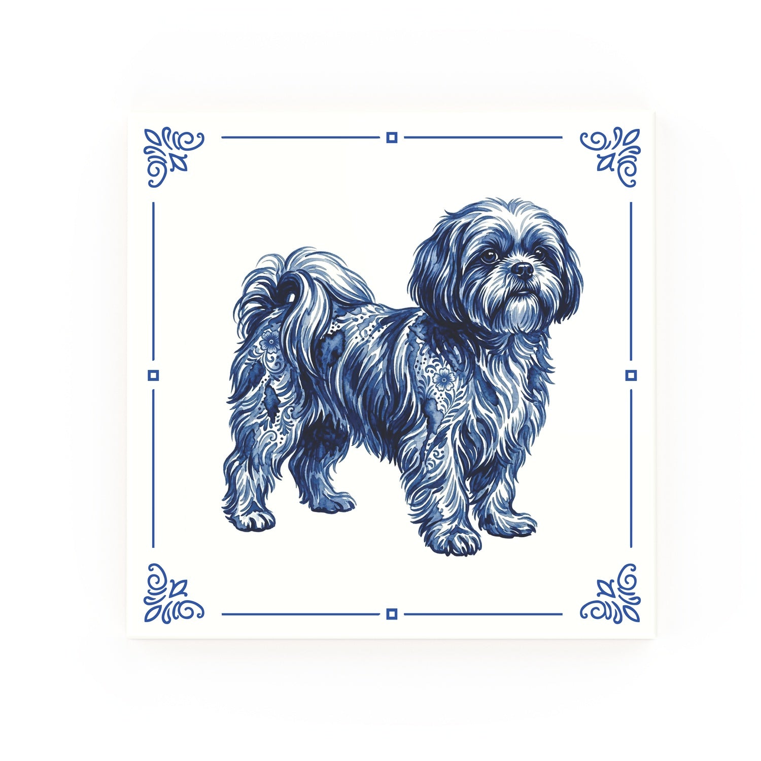 Shih Tzu Delft blue decorative ceramic tile – Classic corner style