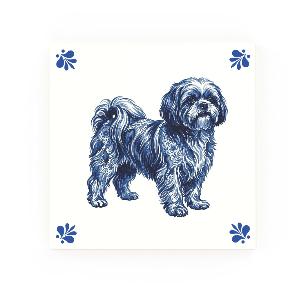 Shih Tzu Delft blue decorative ceramic tile – Modern corner style