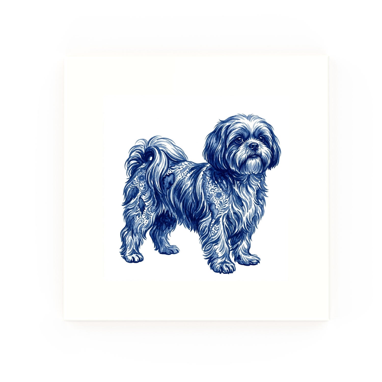 Shih Tzu Delft blue decorative ceramic tile – no corner style