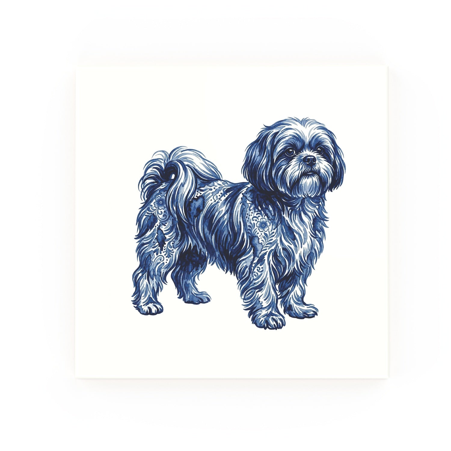 Shih Tzu Delft blue decorative ceramic tile – no corner style