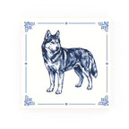 Siberian Husky Delft blue decorative ceramic tile – Classic corner style