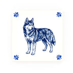 Siberian Husky Delft blue decorative ceramic tile – Modern corner style