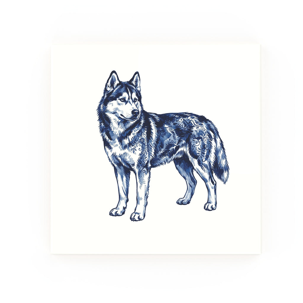 Siberian Husky Delft blue decorative ceramic tile – no corner style