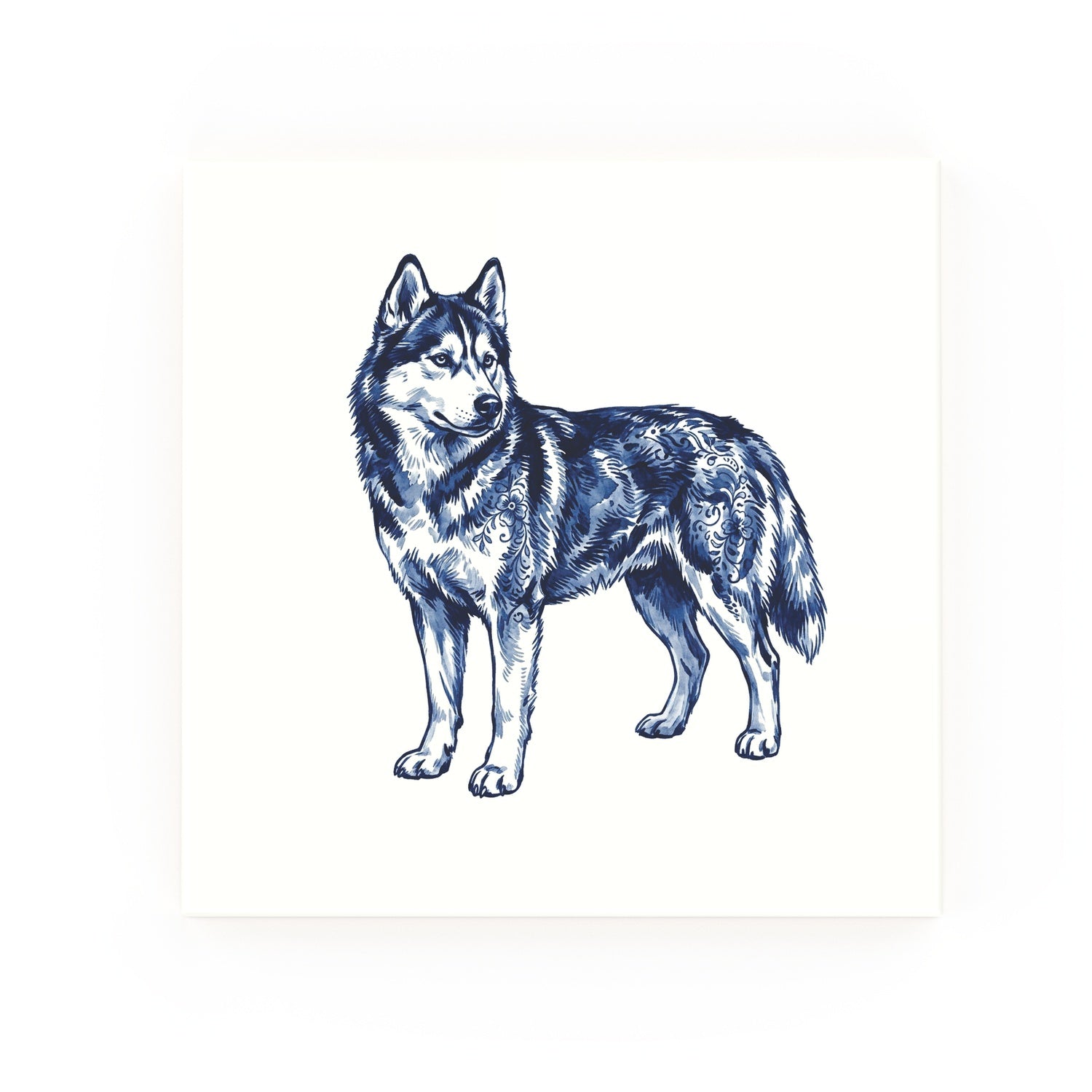 Siberian Husky Delft blue decorative ceramic tile – no corner style