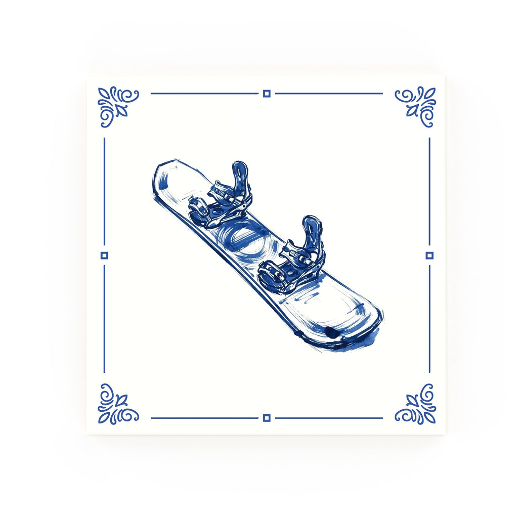 Snowboard Delft blue decorative ceramic tile – Classic corner style