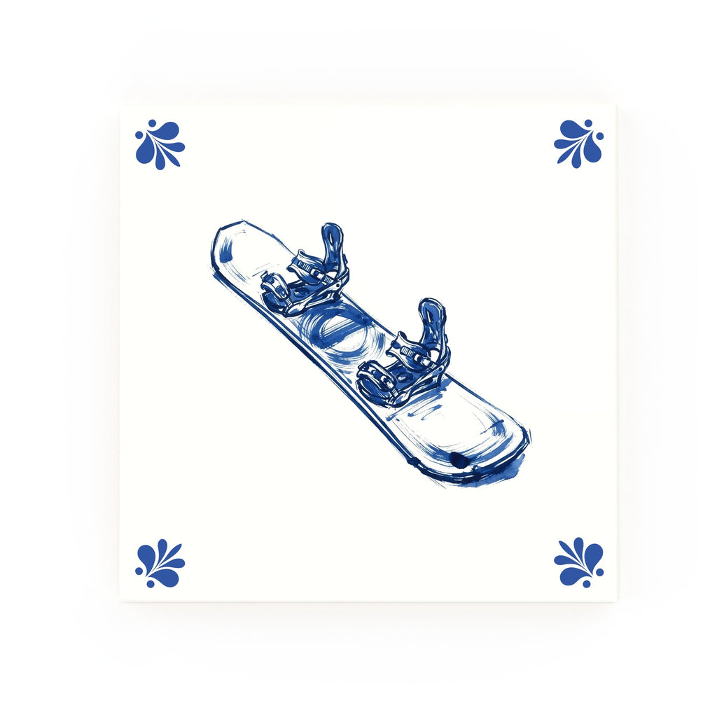 Snowboard Delft blue decorative ceramic tile – Modern corner style