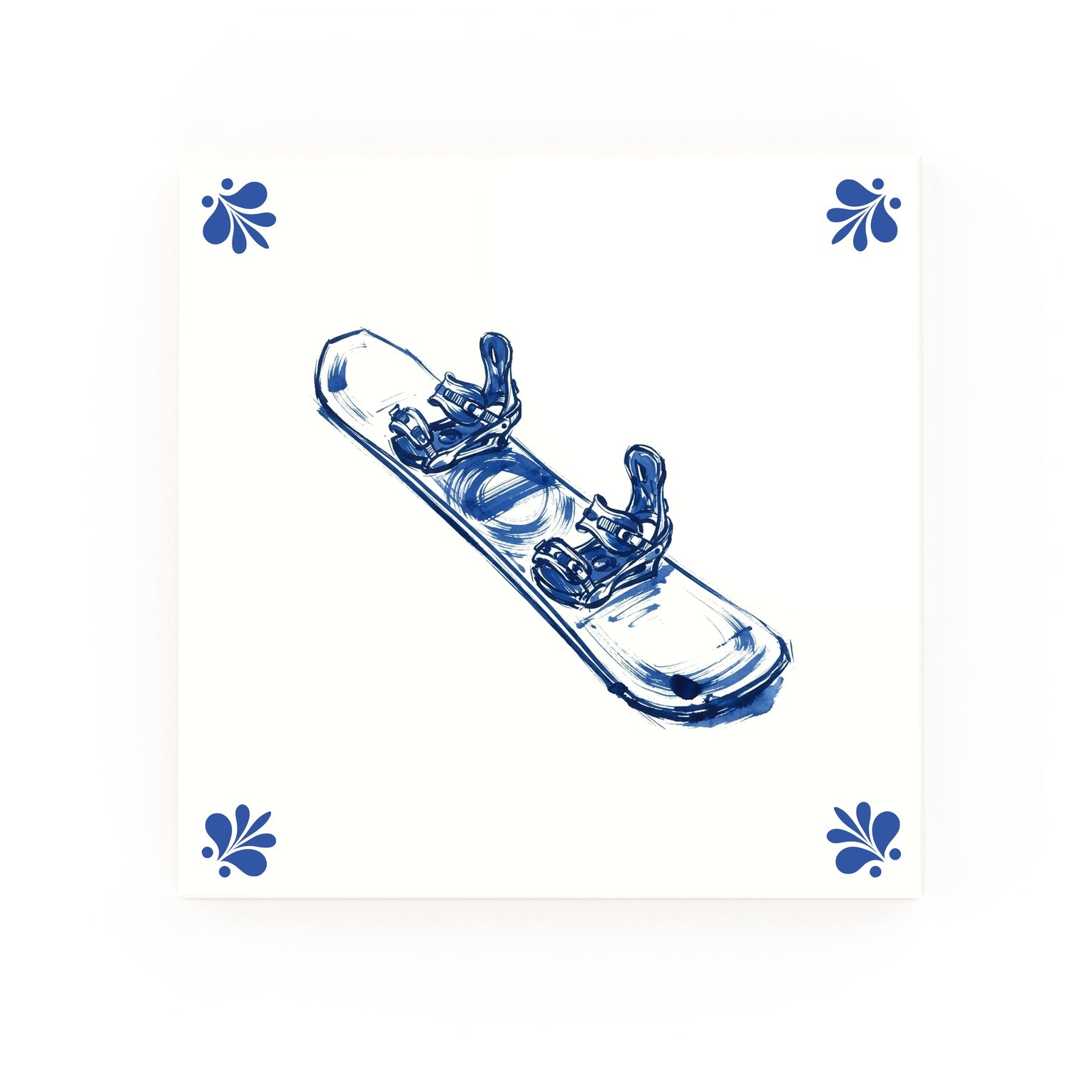 Snowboard Delft blue decorative ceramic tile – Modern corner style
