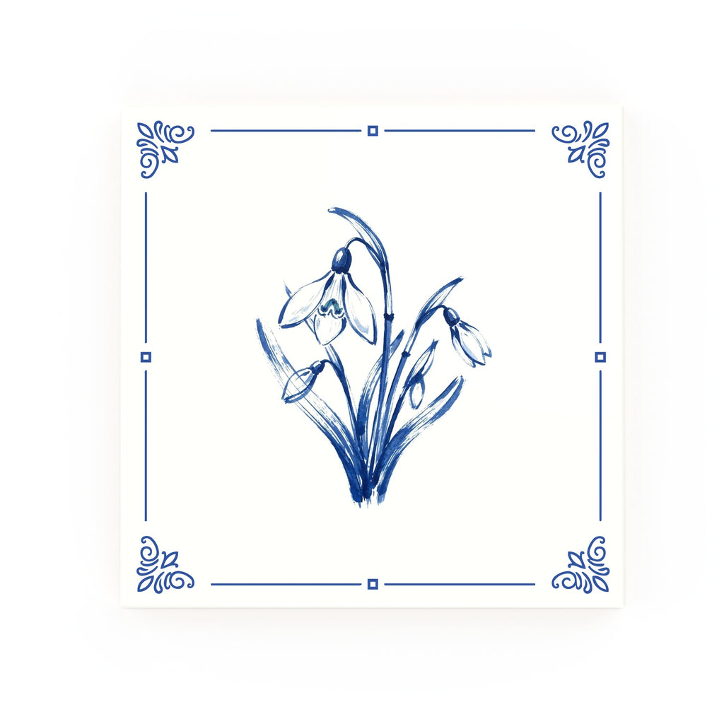 Snowdrops Delft blue decorative ceramic tile – Classic corner style