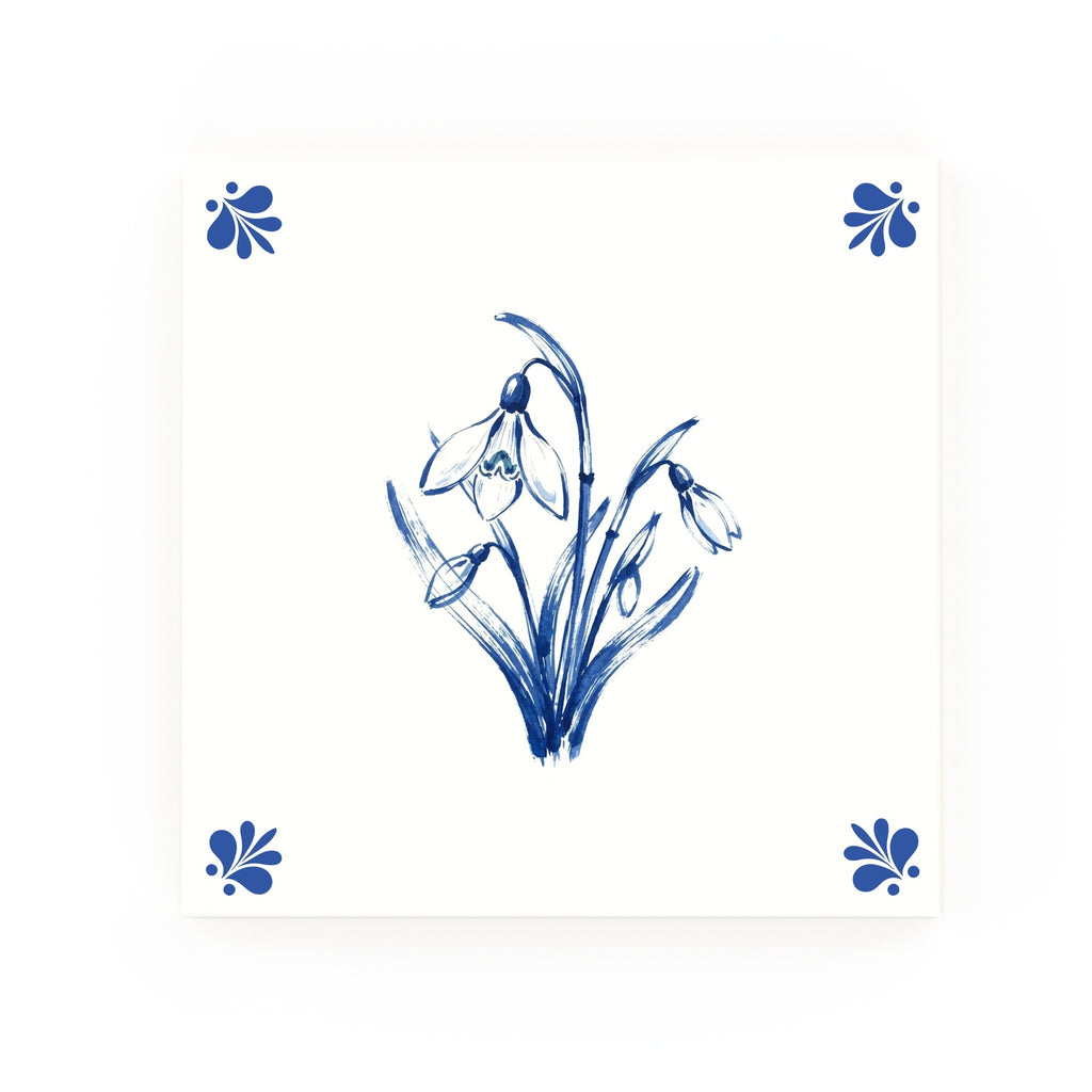 Snowdrops Delft blue decorative ceramic tile – Modern corner style