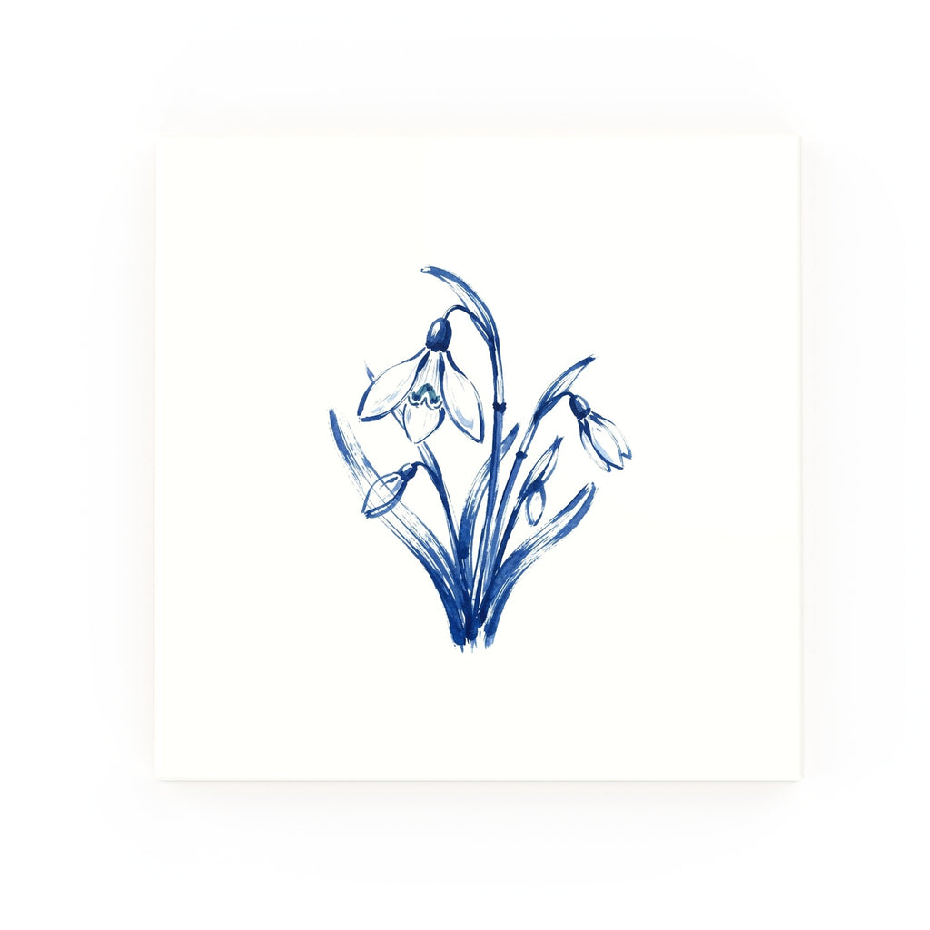 Snowdrops Delft blue decorative ceramic tile – no corner style