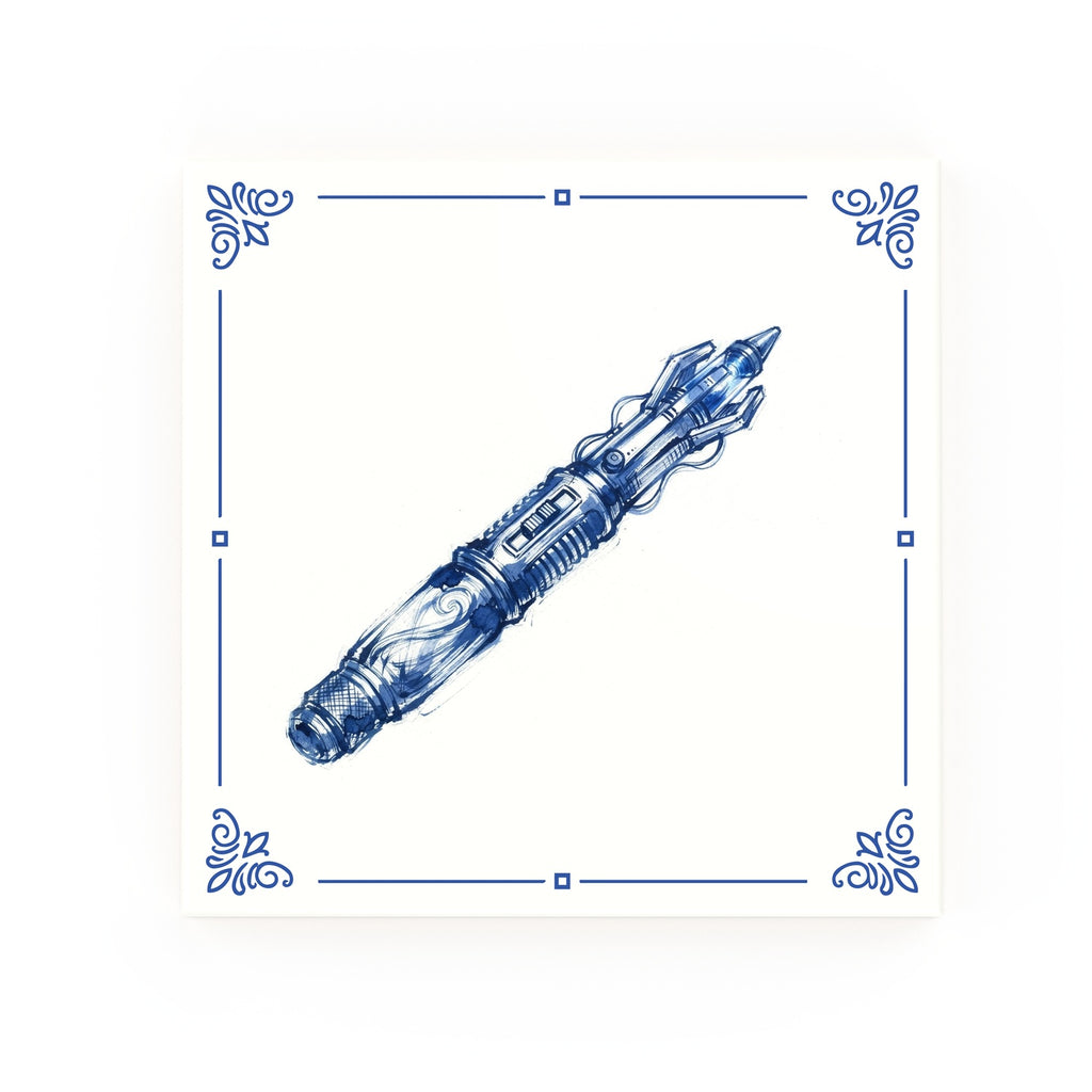 Sonic Screwdriver Delft blue decorative ceramic tile – Classic corner style