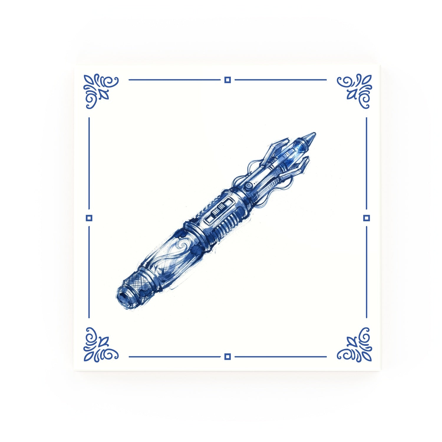 Sonic Screwdriver Delft blue decorative ceramic tile – Classic corner style