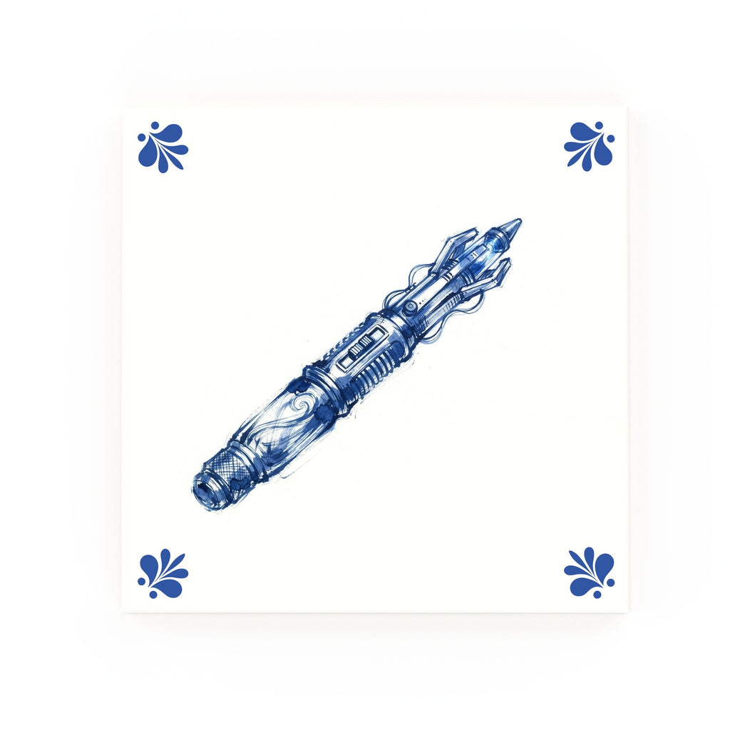 Sonic Screwdriver Delft blue decorative ceramic tile – Modern corner style