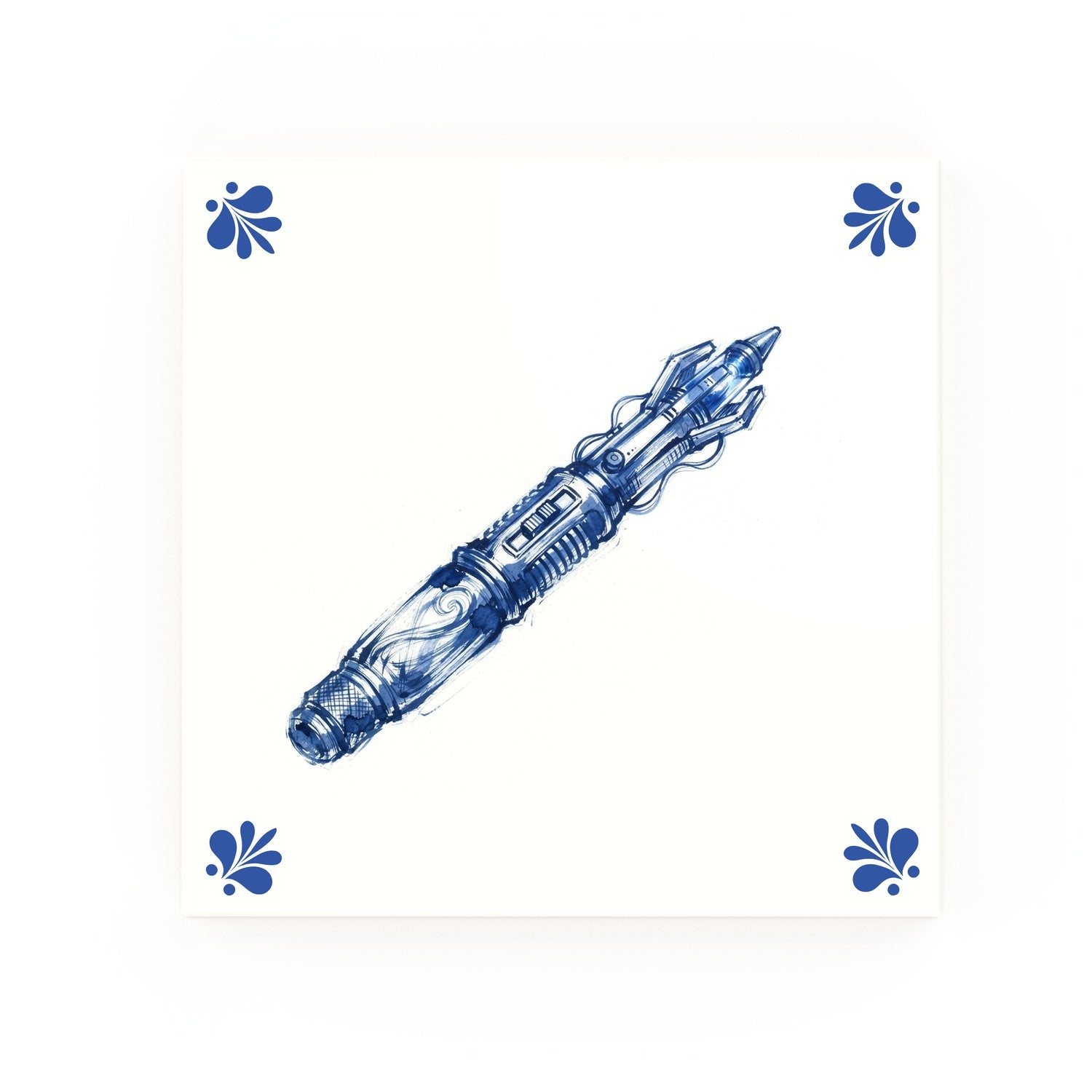 Sonic Screwdriver Delft blue decorative ceramic tile – Modern corner style