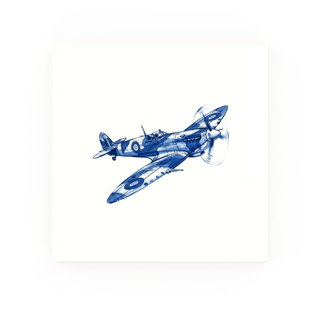 Spitfire Airplane Delft blue decorative ceramic tile – no corner style