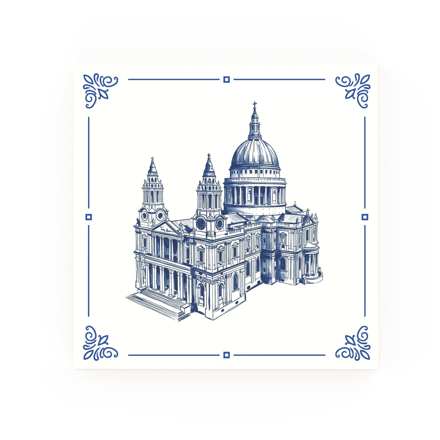St Pauls Cathedral Delft blue decorative ceramic tile – Classic corner style
