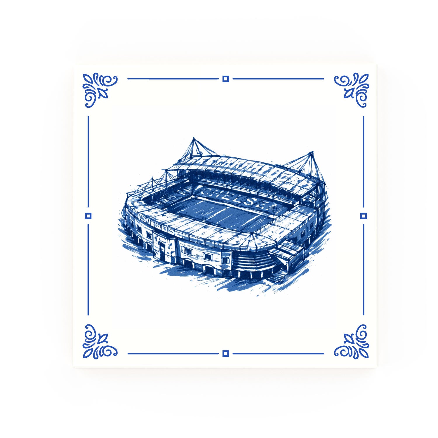 Stamford Bridge Delft blue decorative ceramic tile – Classic corner style