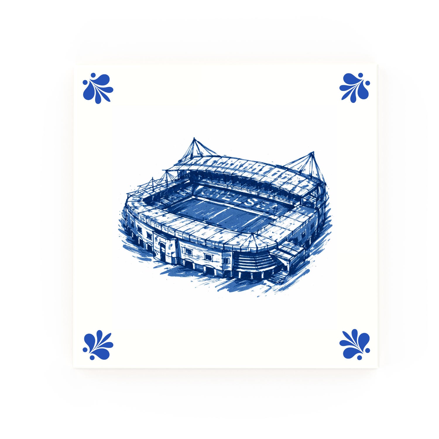 Stamford Bridge Delft blue decorative ceramic tile – Modern corner style