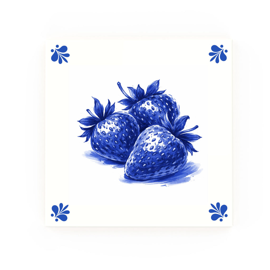 Strawberries Delft blue decorative ceramic tile – Modern corner style