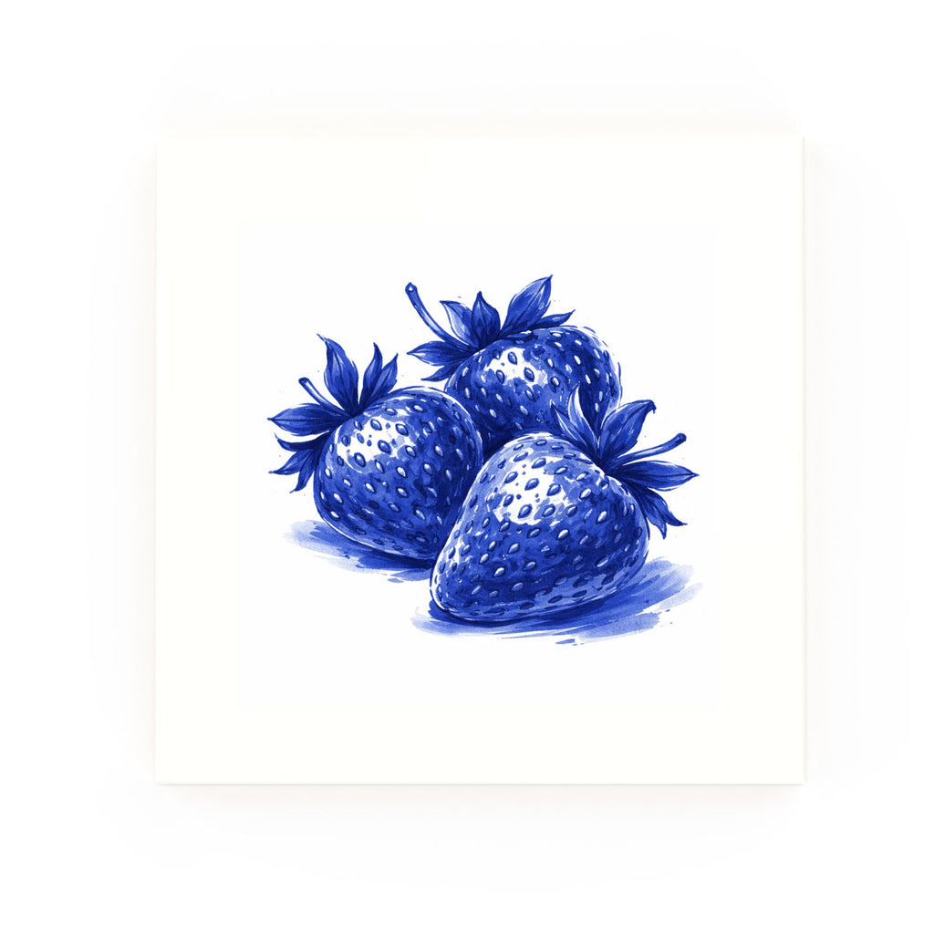 Strawberries Delft blue decorative ceramic tile – no corner style