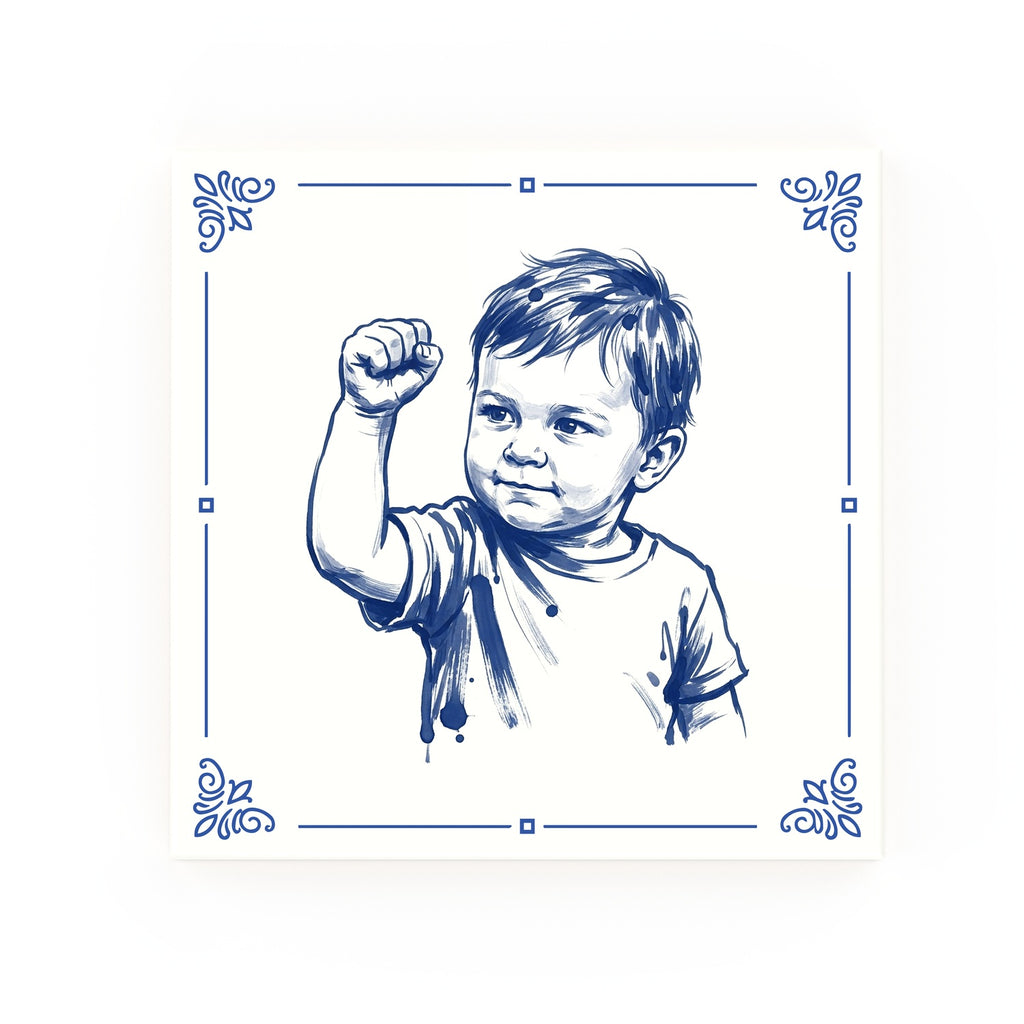 Success Kid Delft blue decorative ceramic tile – Classic corner style