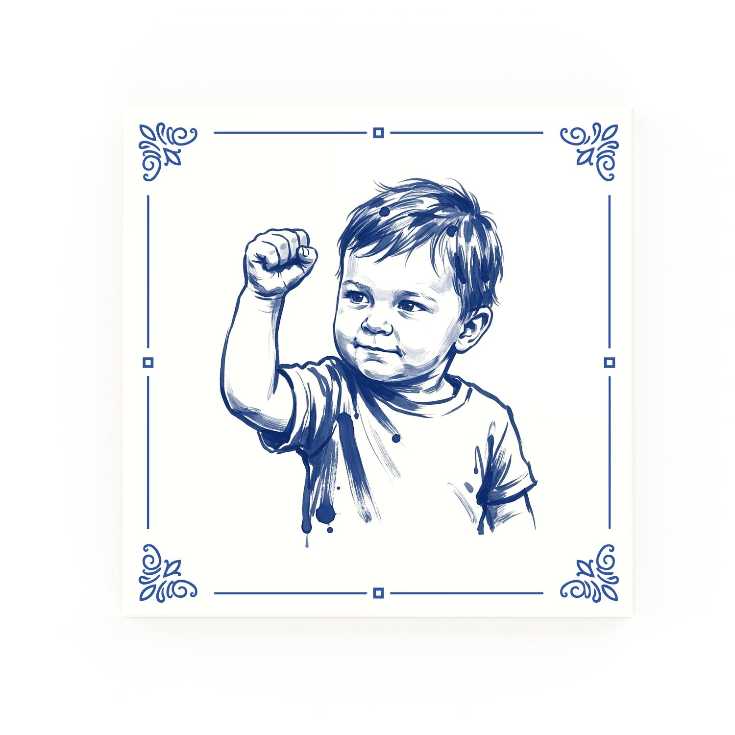 Success Kid Delft blue decorative ceramic tile – Classic corner style