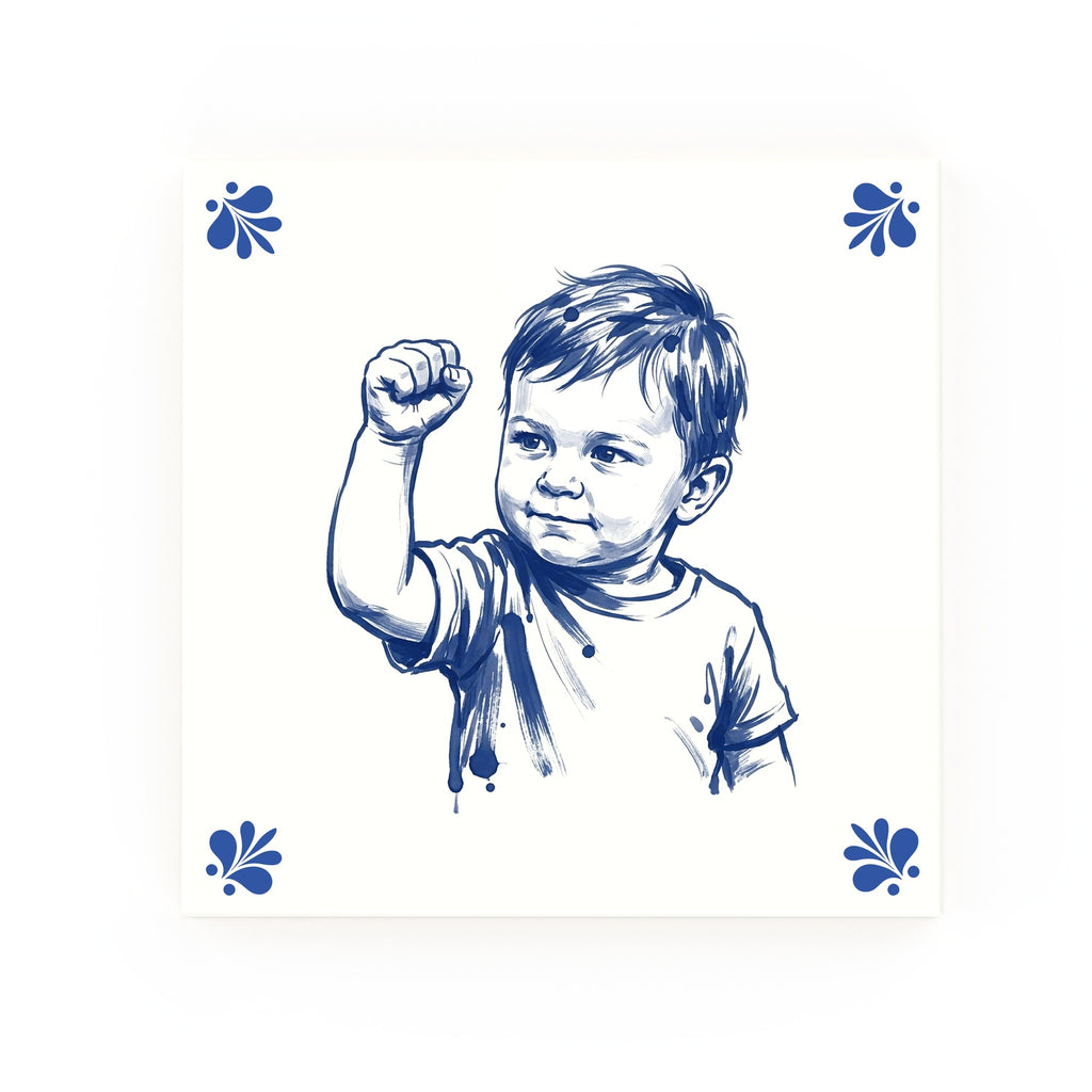 Success Kid Delft blue decorative ceramic tile – Modern corner style