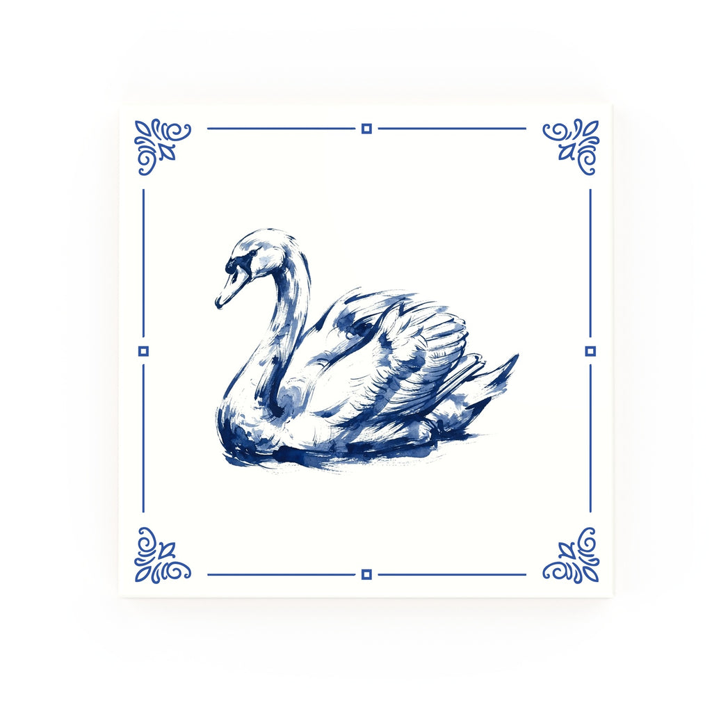 Swan Delft blue decorative ceramic tile – Classic corner style