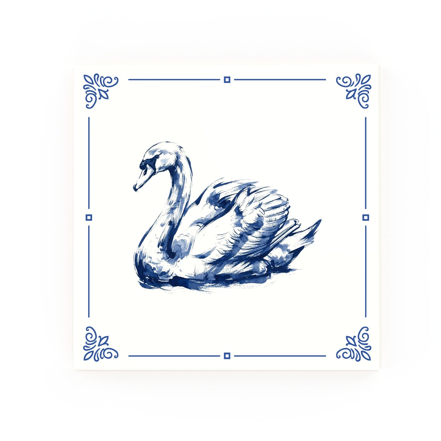 Swan Delft blue decorative ceramic tile – Classic corner style