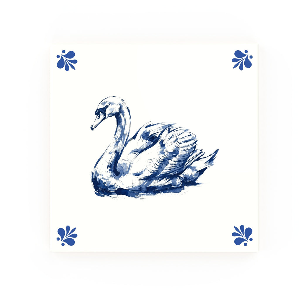 Swan Delft blue decorative ceramic tile – Modern corner style