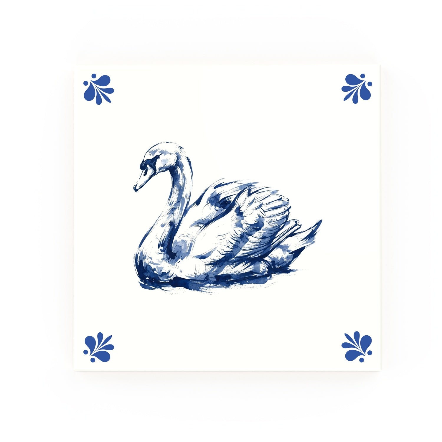Swan Delft blue decorative ceramic tile – Modern corner style