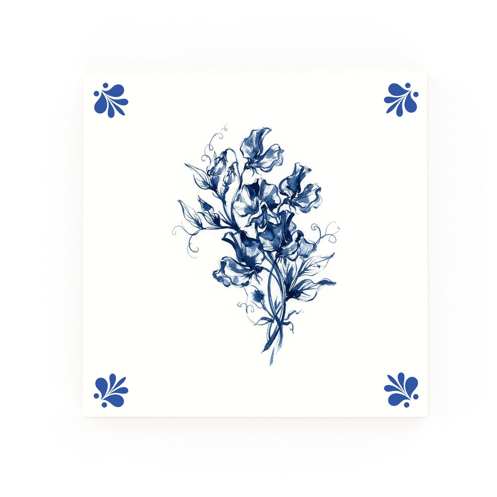 Sweet Pea Delft blue decorative ceramic tile – Modern corner style