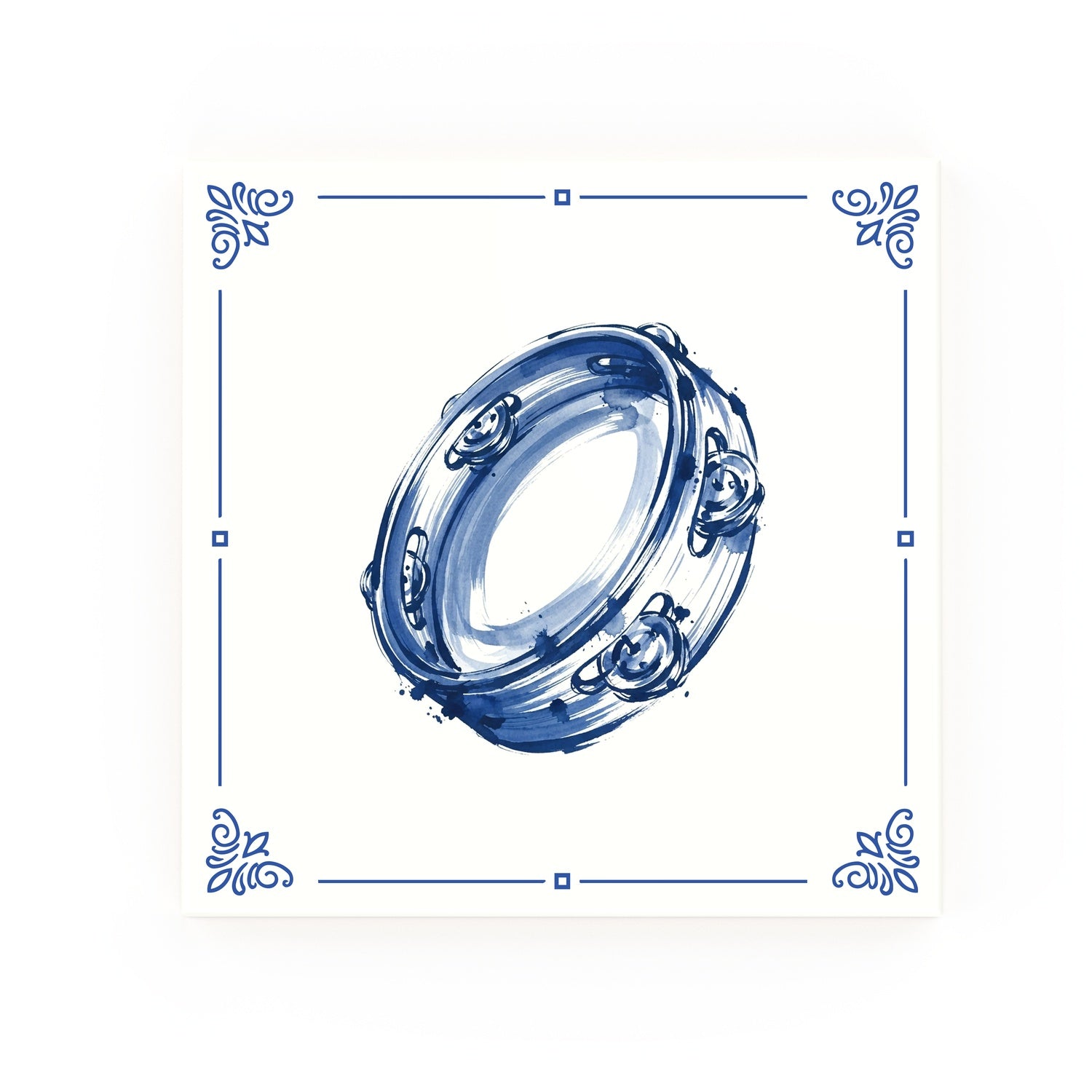 Tambourine Delft blue decorative ceramic tile – Classic corner style