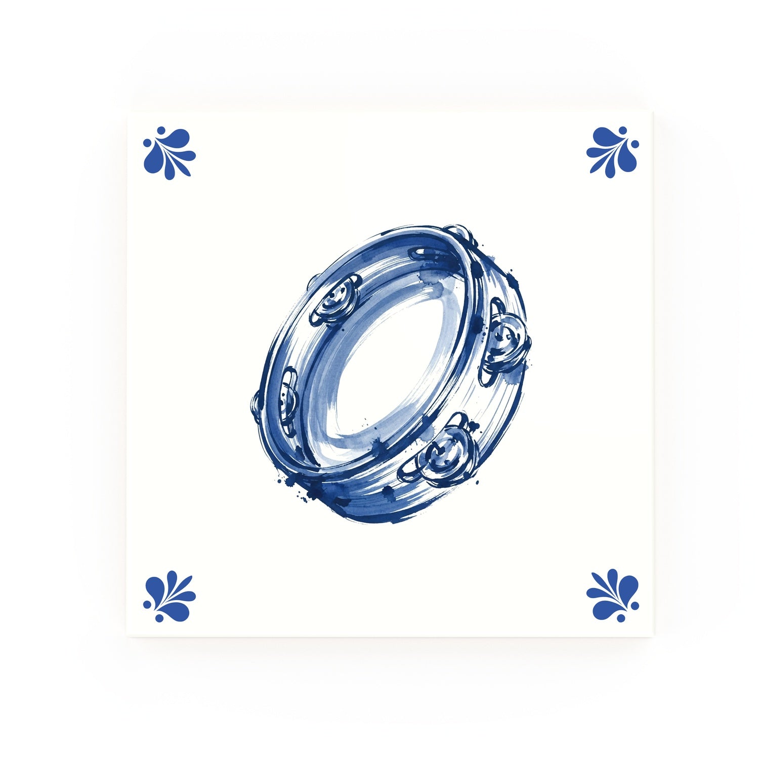 Tambourine Delft blue decorative ceramic tile – Modern corner style