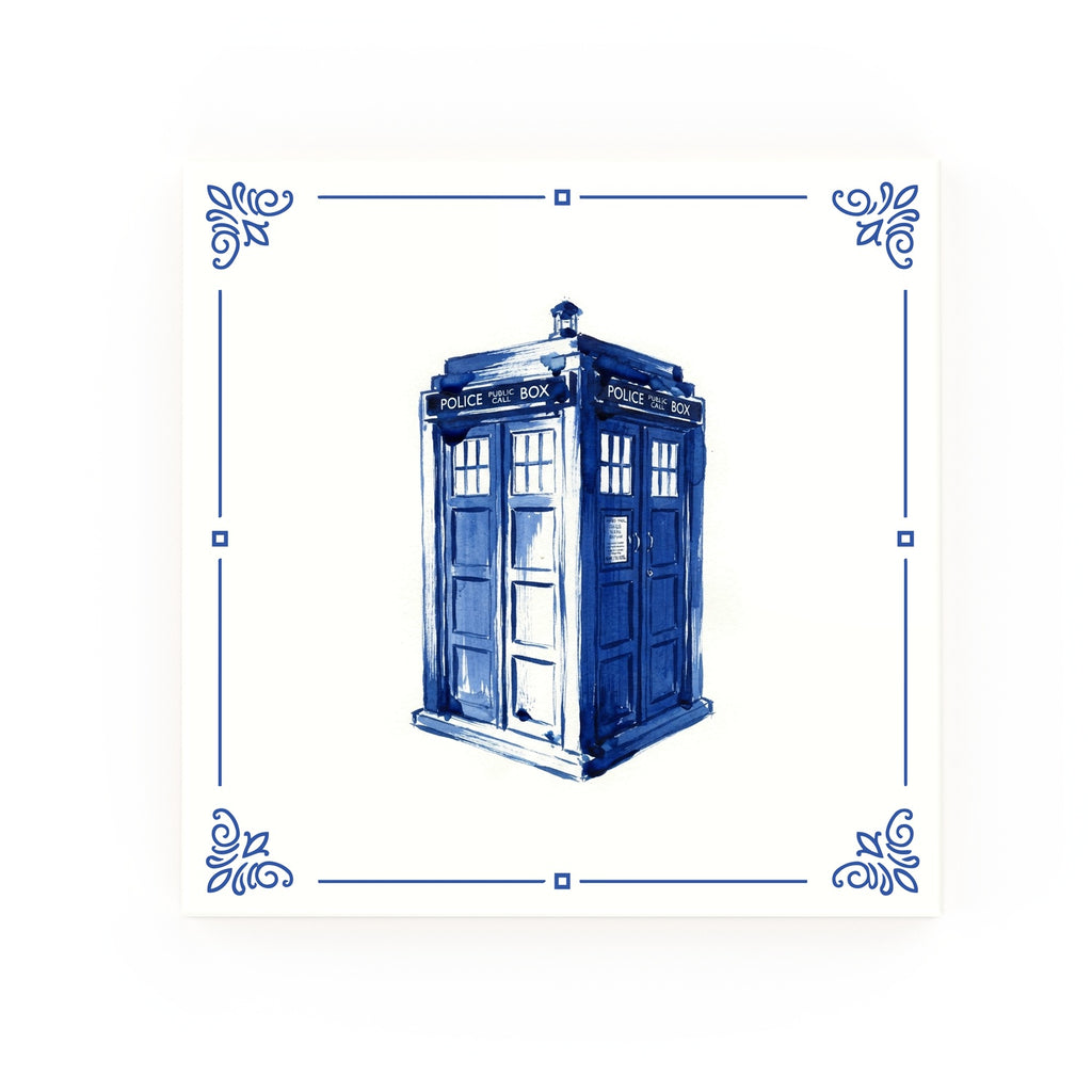 Tardis Delft blue decorative ceramic tile – Classic corner style