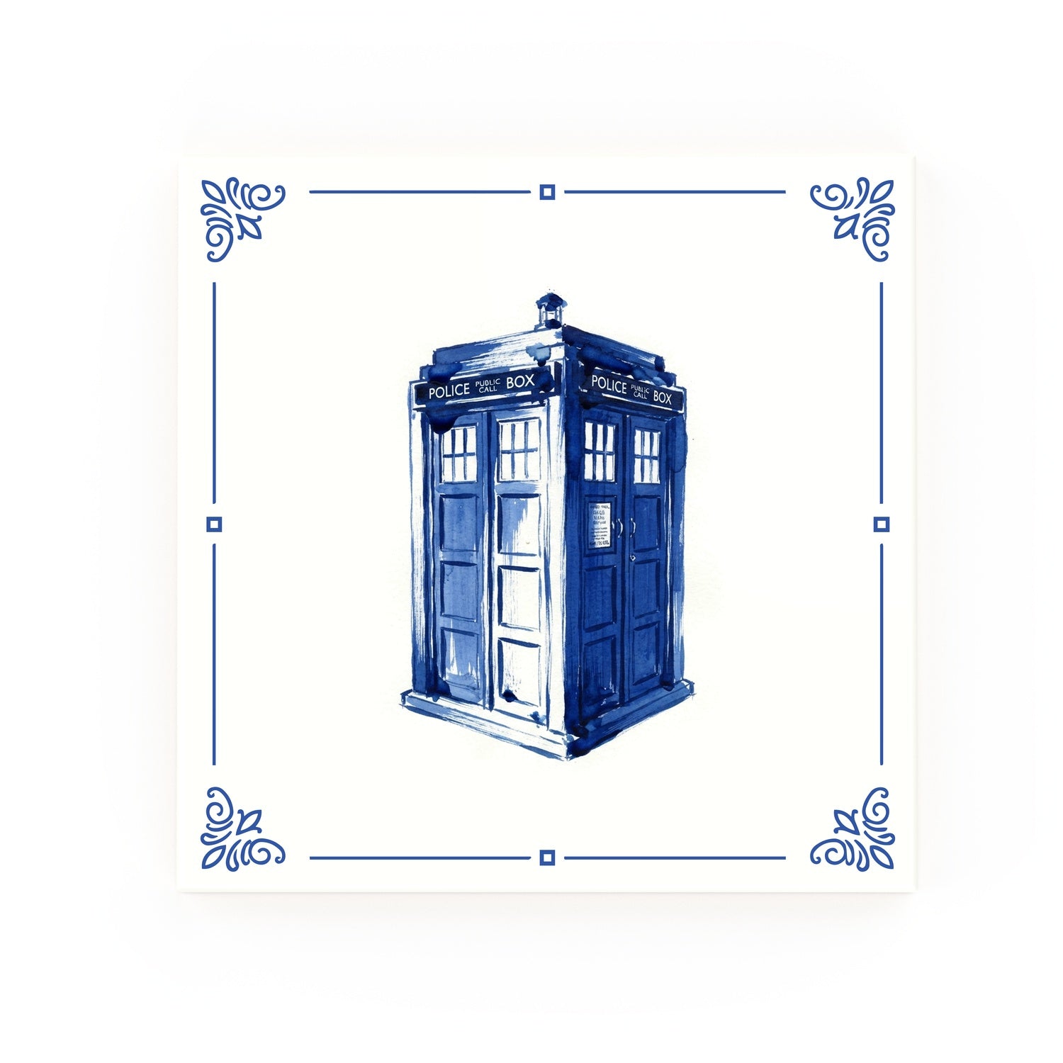 Tardis Delft blue decorative ceramic tile – Classic corner style