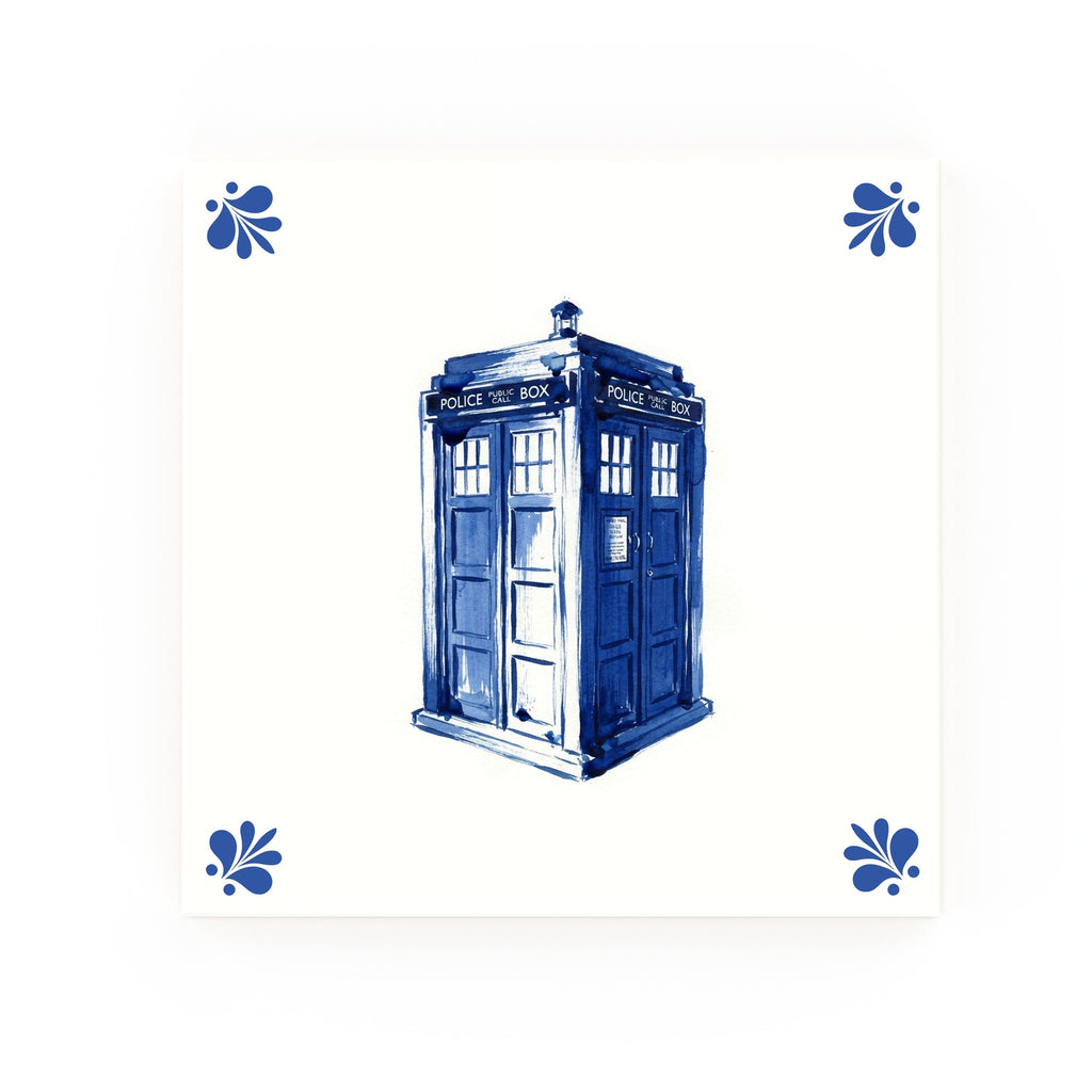 Tardis Delft blue decorative ceramic tile – Modern corner style