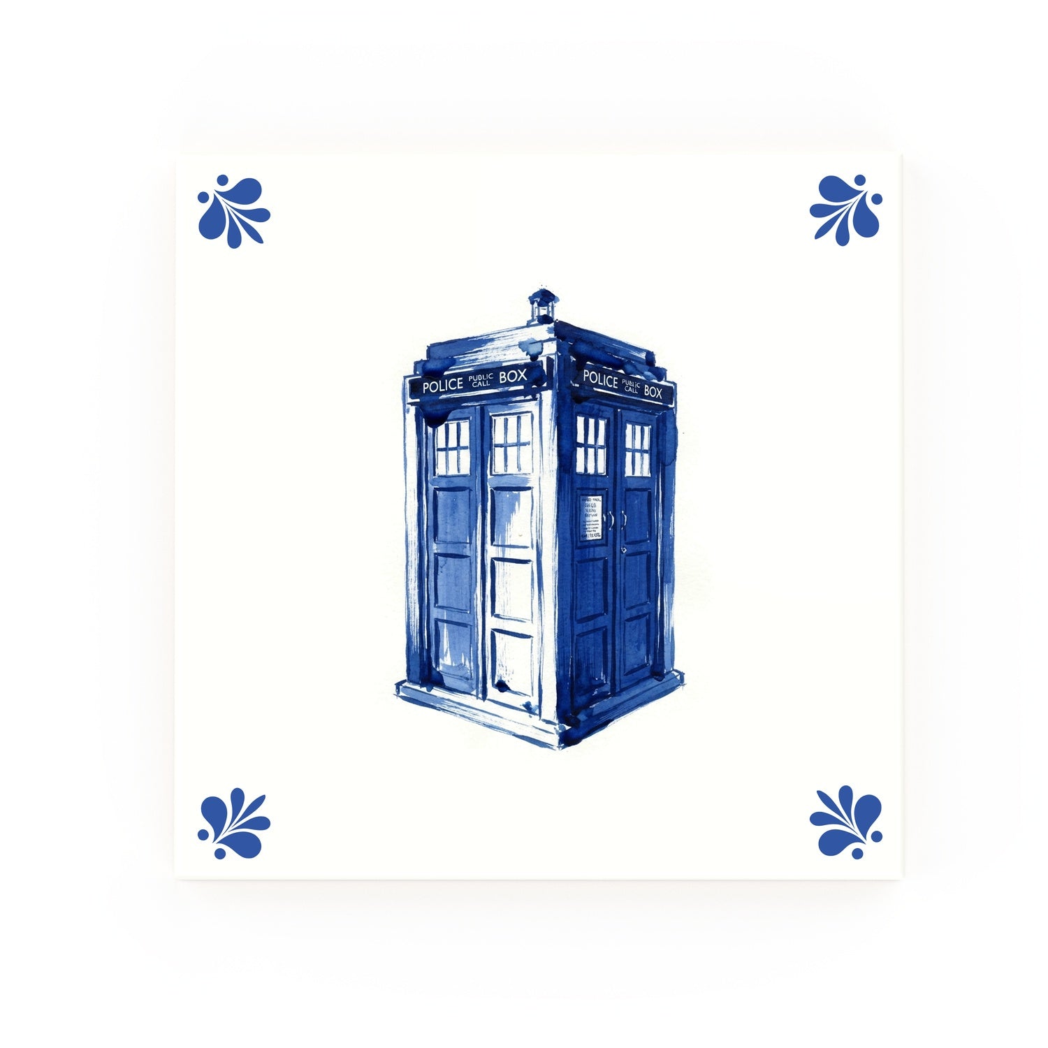 Tardis Delft blue decorative ceramic tile – Modern corner style